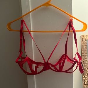 Victoria’s Secret Red strappy see through sexy bra. Very Sexy Brand with lace